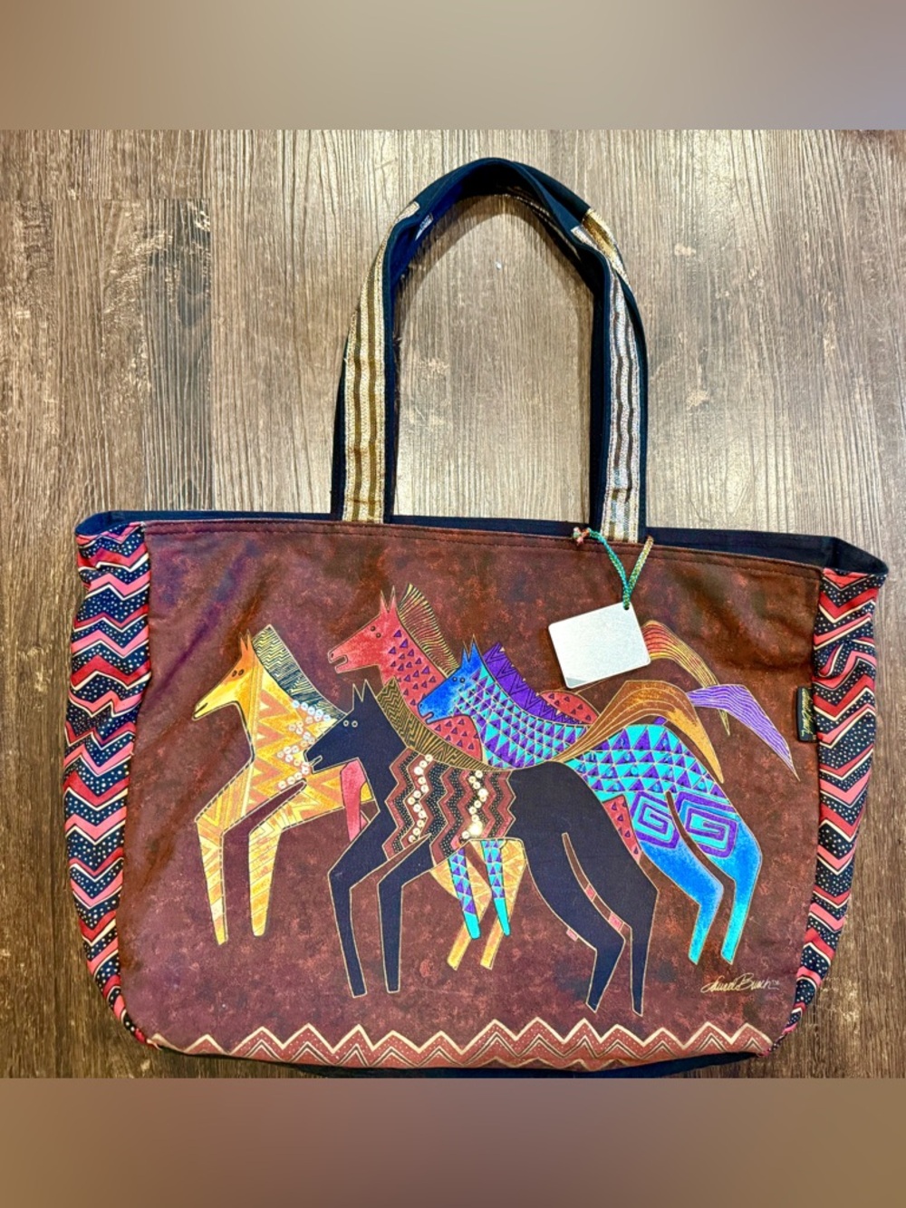 NWOT vintage Laurel Burch Colorful Horses Tote Bag